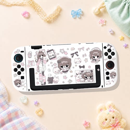 switch oled保护壳NS2代续航版硬壳分体全包防摔可爱咖发萌妹白壳