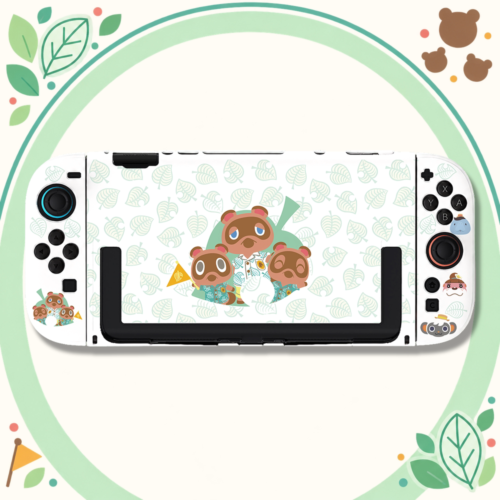 switch oled保护壳NS2代续航版硬壳分体全包防摔可爱树叶动森白壳图片