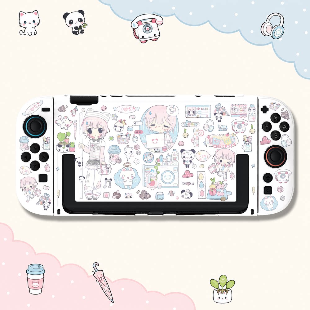 switch oled保护壳NS2代续航版硬壳分体全包防摔可爱呆萌家族白壳图片