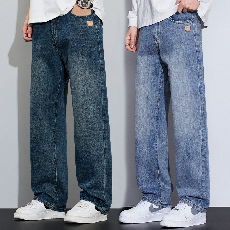 秋冬季牛仔裤男士宽松直筒阔腿
