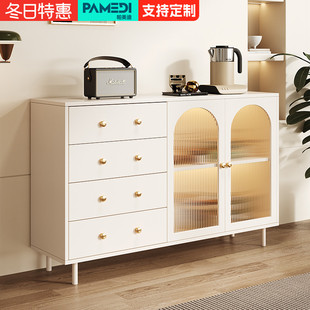 简约餐边柜轻奢岩板柜客厅边柜厨房家用碗筷靠墙置物柜实木茶水柜