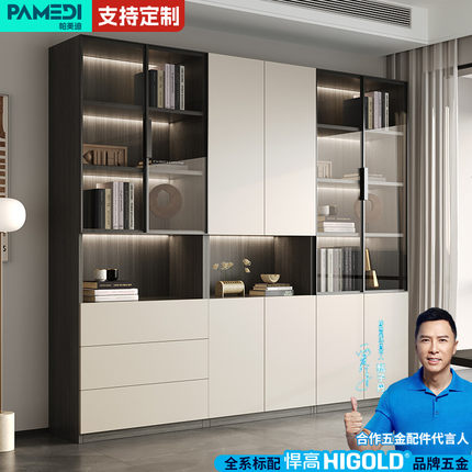 实木书柜储物柜客厅靠墙一体2025新款可定制家用收纳置物架带柜门