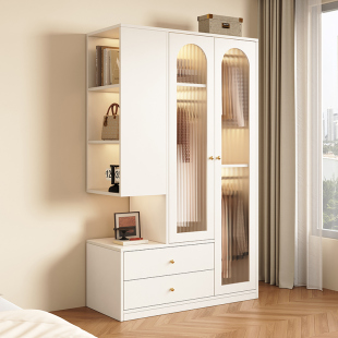 帕美迪轻奢奶油风实用卧室床头衣柜收纳储物一柜两用木衣架可定制