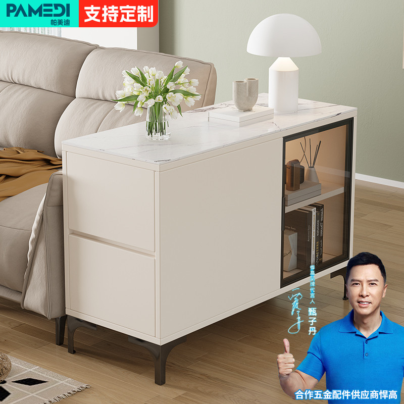 沙发边柜客厅简易网红储物柜可移动爆款全实木茶几柜新款岩板角几