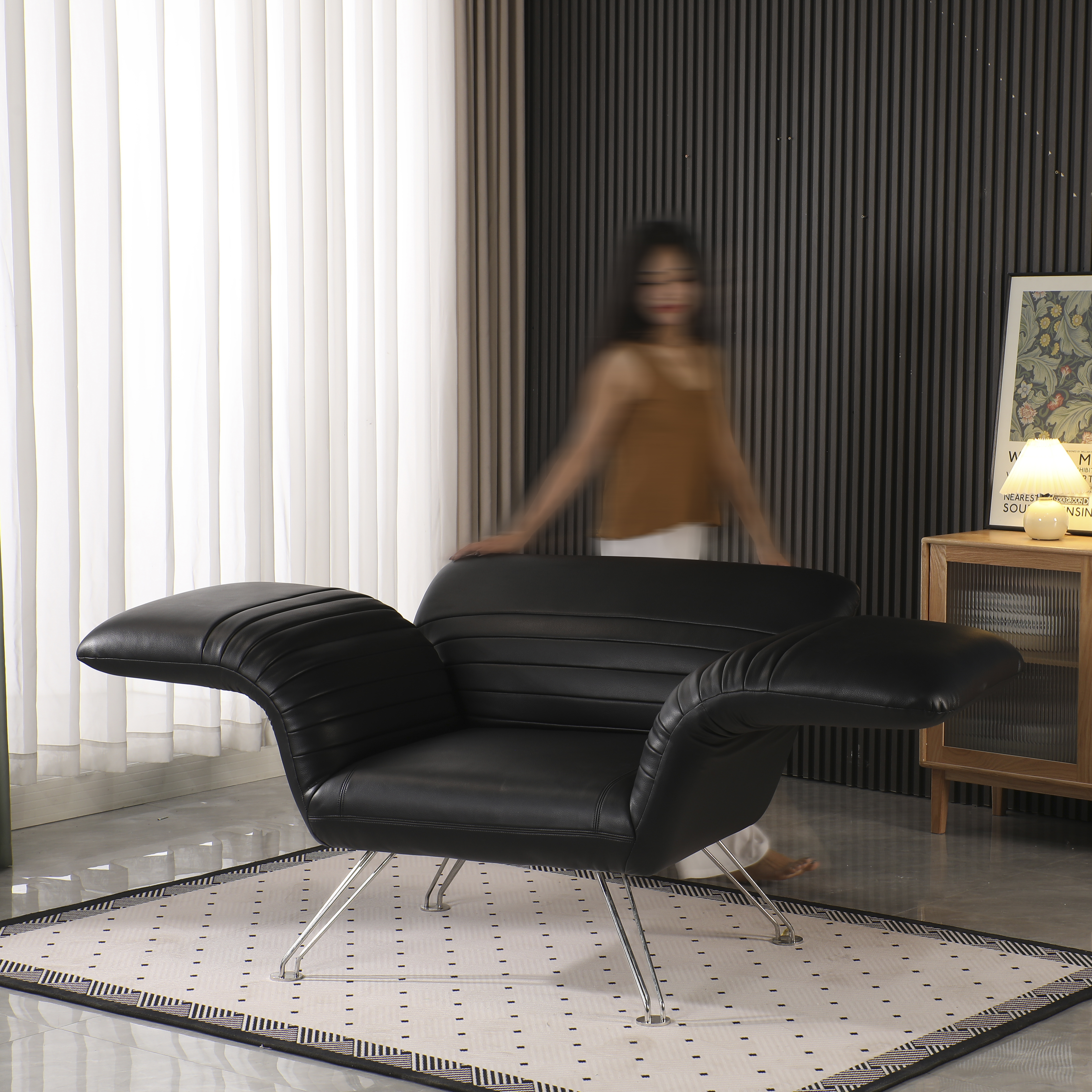 帕美迪折叠椅真皮沙发多功能极简休闲椅设计师包豪斯创意单人躺椅