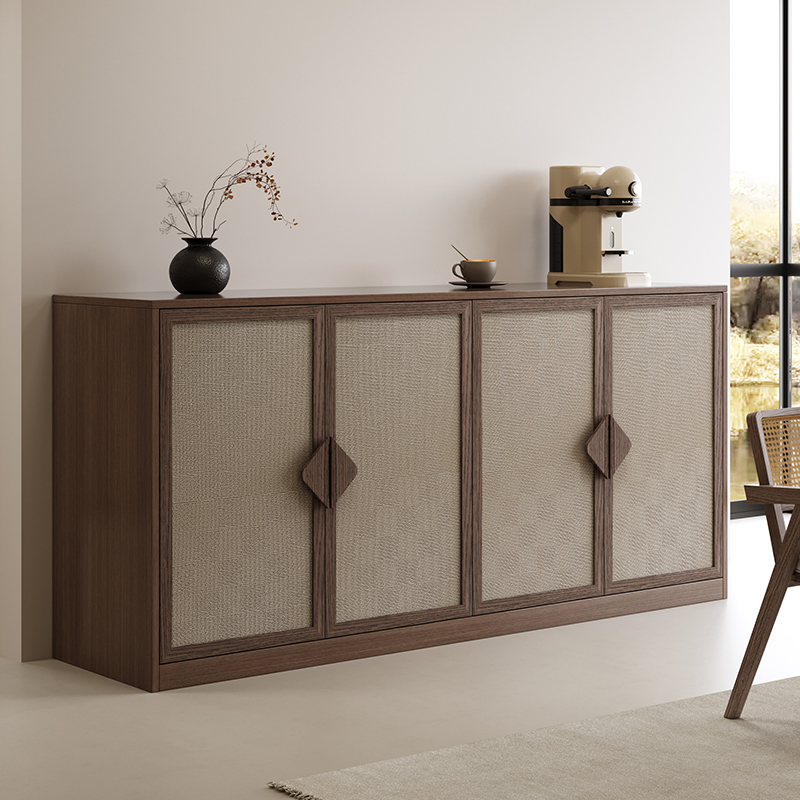 帕美迪可定制家用实木藤编餐边柜轻奢简约中古风大容量靠墙储物柜