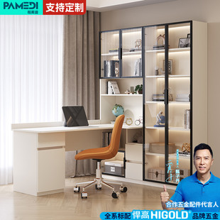 实木转角书桌书柜一体靠窗家用学习写字桌可定制小户型台式 电脑桌