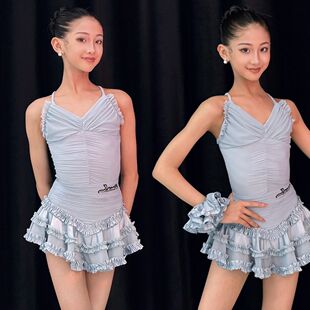 Level舞服少儿拉丁舞梦幻肌底牛奶缎弹力网纱吊带夏季练习服女童