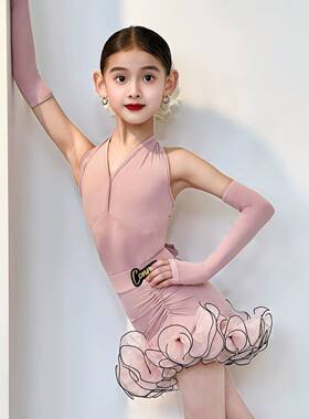 CONNY新款拉丁舞服女日常舞蹈练功服儿童裙子挂脖上衣练习演出服