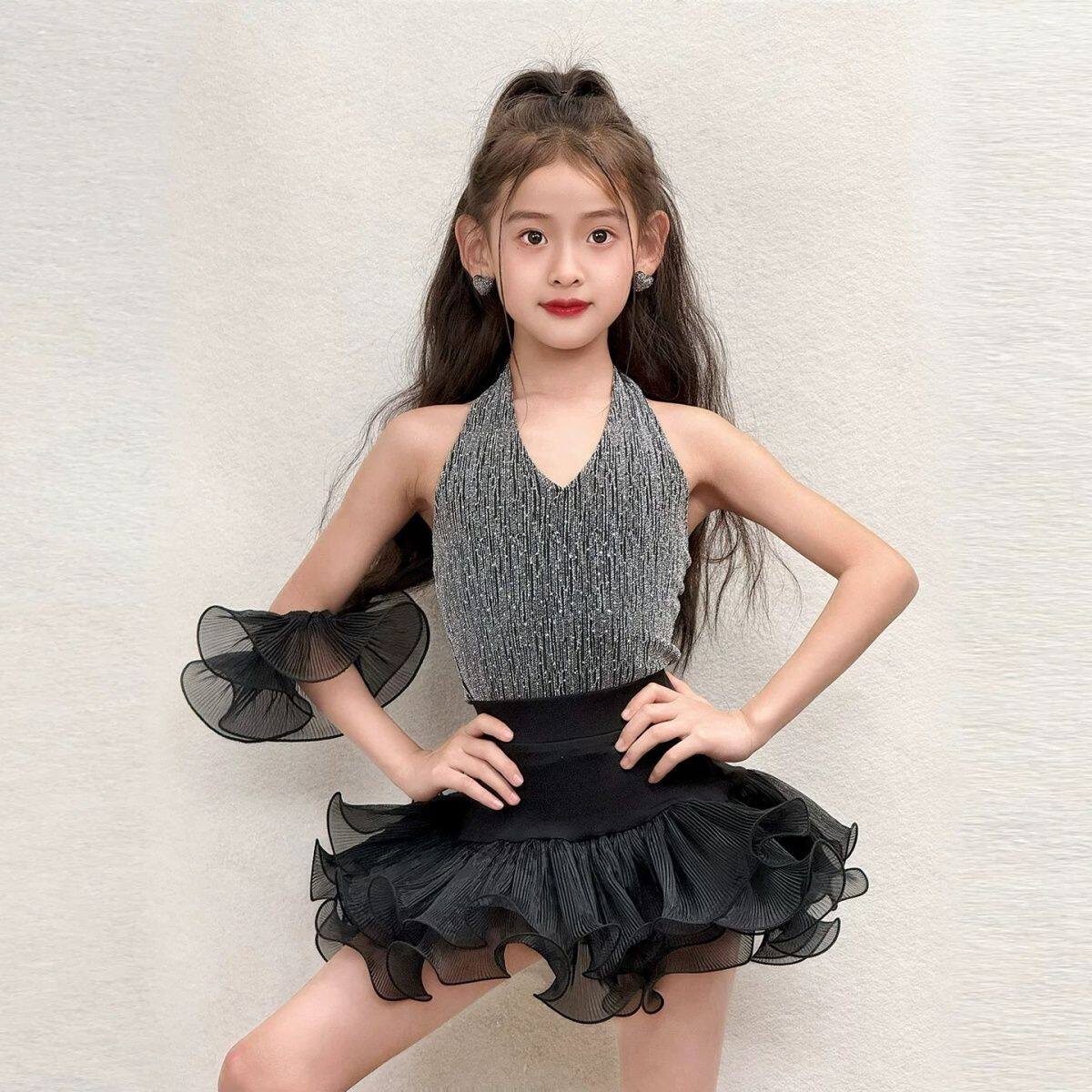 女童拉丁舞服2026新款夏季高级感练功服专业日常演出分体服装薄款