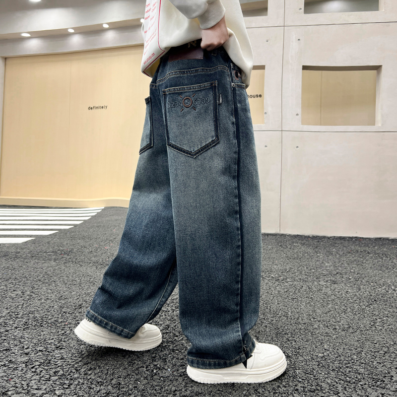 牛仔裤男童秋洋气中学生萝卜裤网红青少年中大新款韩范高级感潮酷