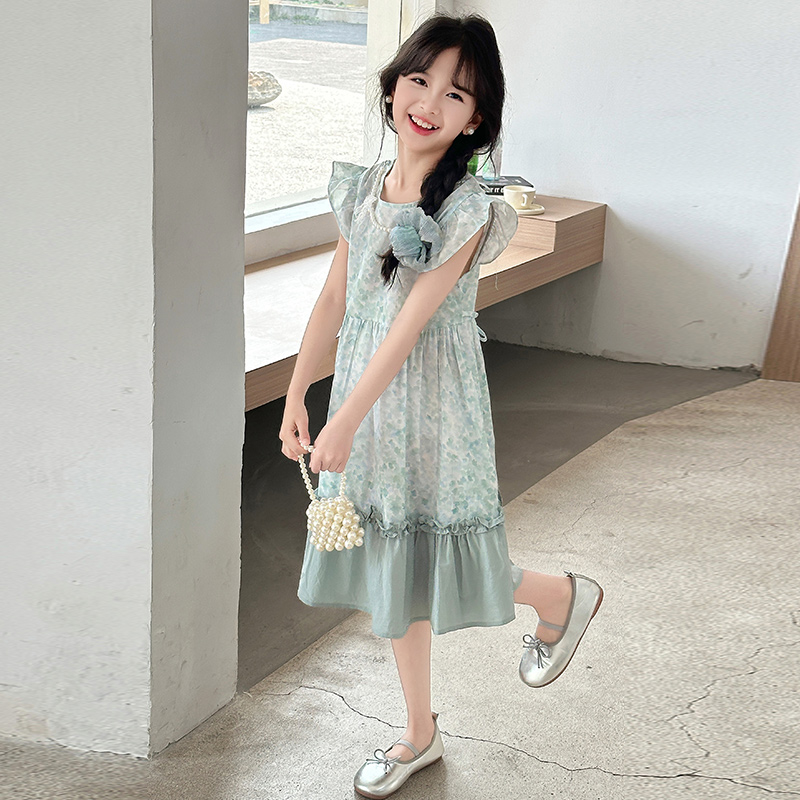 女童森系连衣裙夏2025新品韩系潮款夏装小清新甜酷经典酷帅潮童