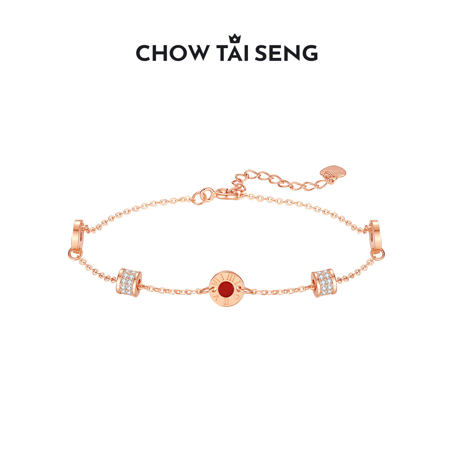 周大生小蛮腰纯银手链女玫瑰金色轻奢小众孔雀石本命年礼物送女友