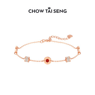 周大生小蛮腰纯银手链女玫瑰金色轻奢小众孔雀石本命年礼物送女友