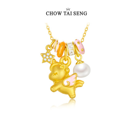 周大生独角兽项链女S925银设计感可爱珐琅生肖马锁骨链圣诞节礼物