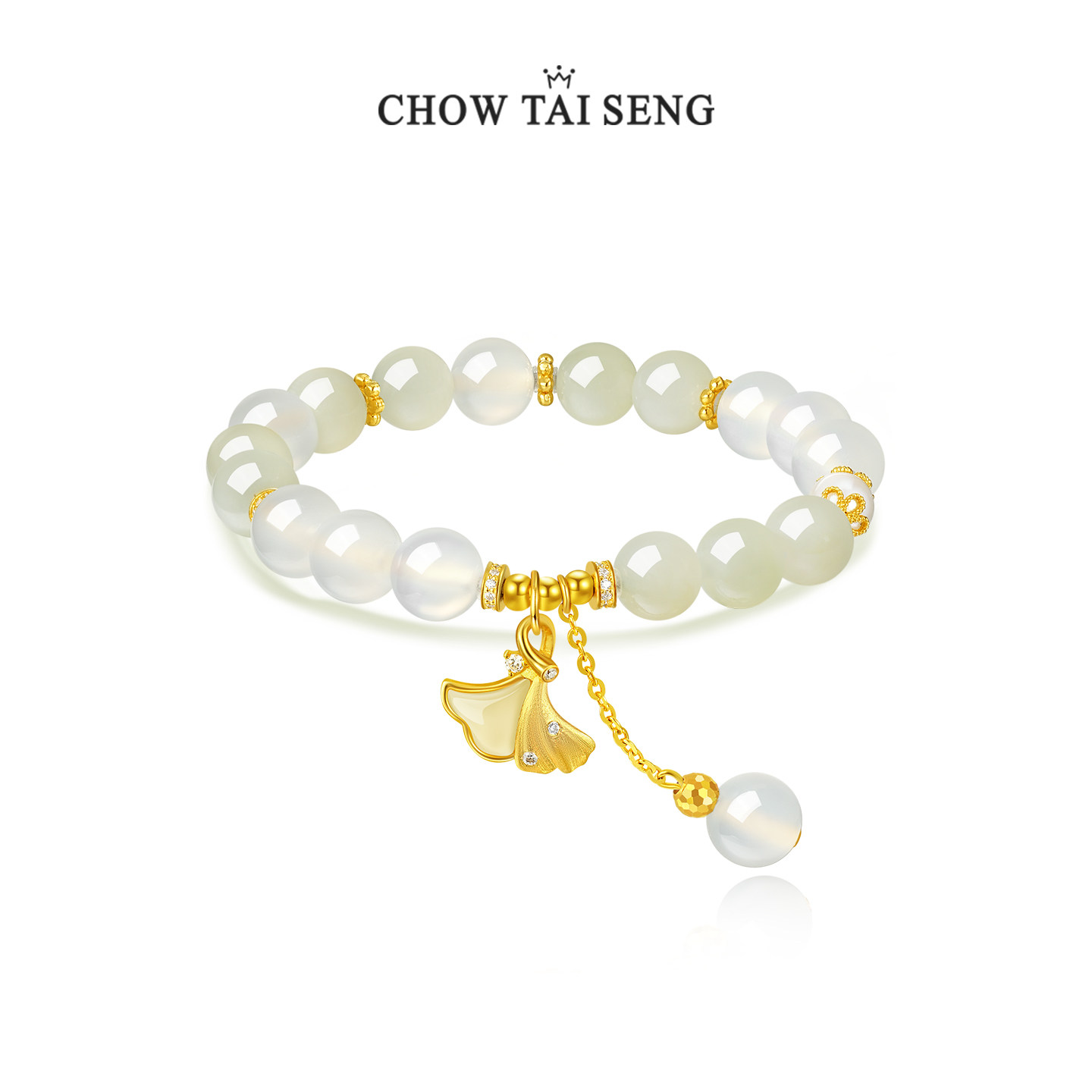 周大生三生有杏手串银手链女和田玉珍珠手饰品生日礼物送女朋友