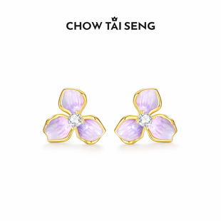 周大生紫藤花耳钉纯银S925女轻奢设计高级感耳饰生日礼物送女友