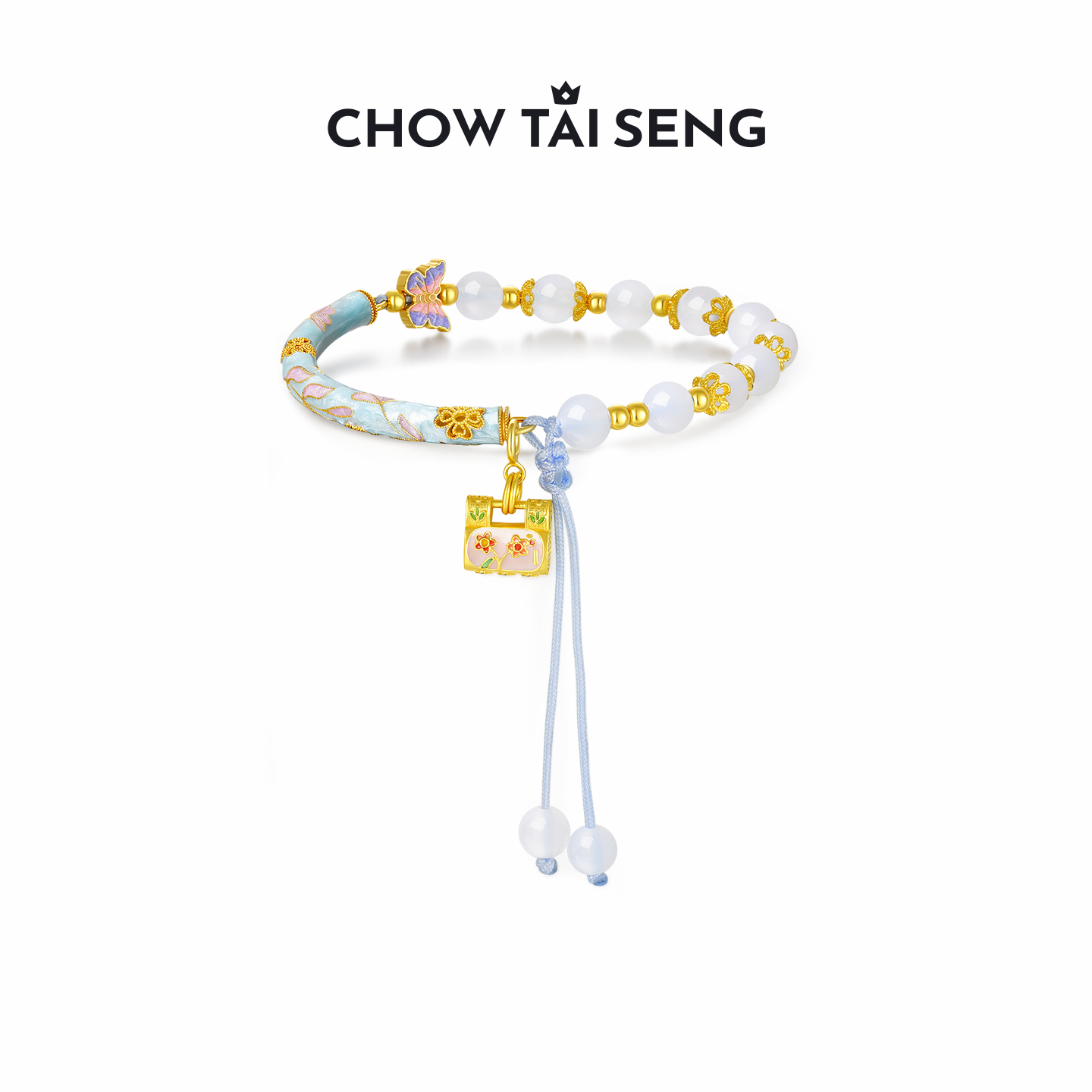 周大生珐琅玉髓半镯手串纯银S925女国风蝴蝶手链生日礼物送女友