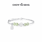 周大生福运莲莲碎银子手链女款 纯银和田玉轻奢小众生日礼物送女生