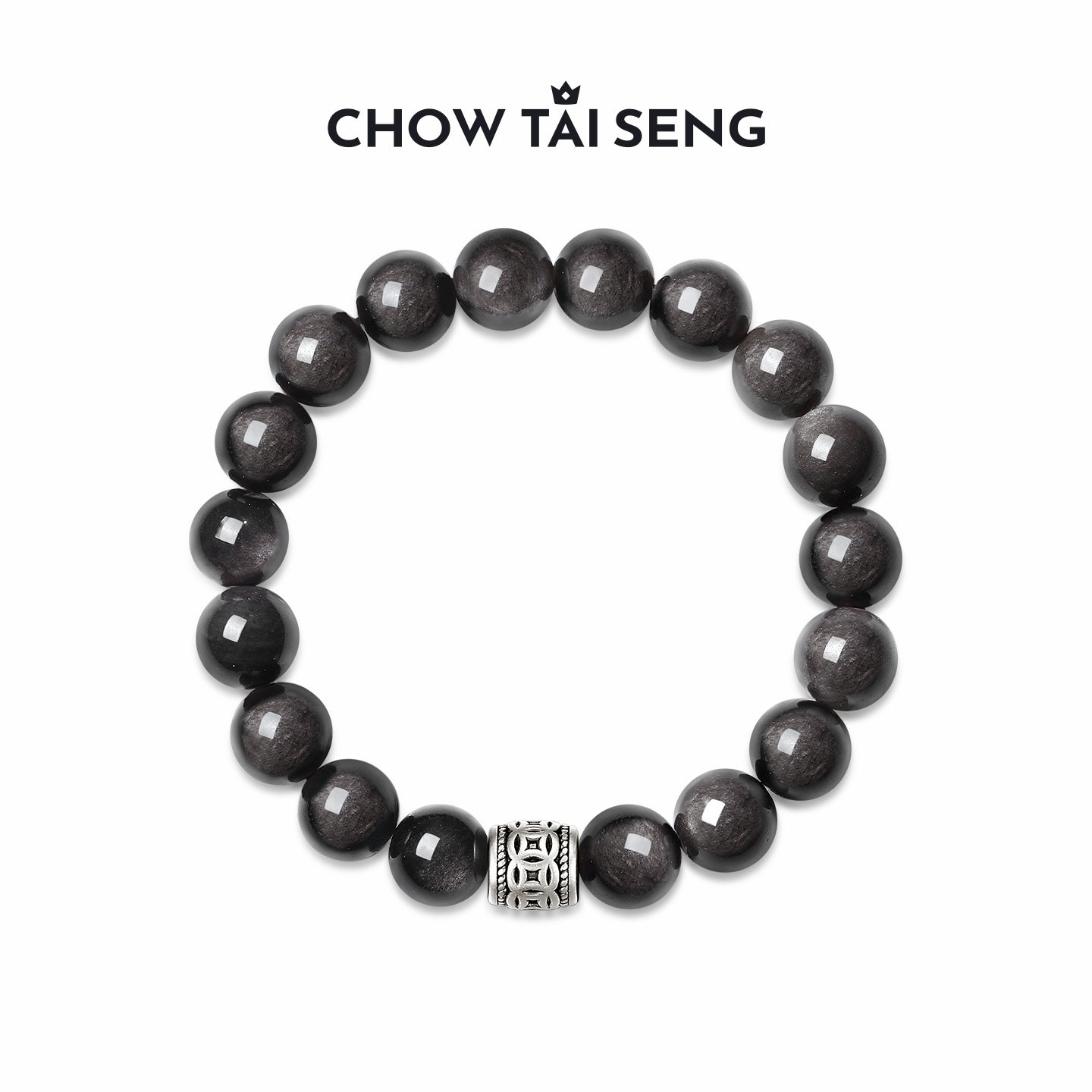 周大生黑曜岩手串纯银S925男士手链轻奢手饰品实用生日礼物送男友
