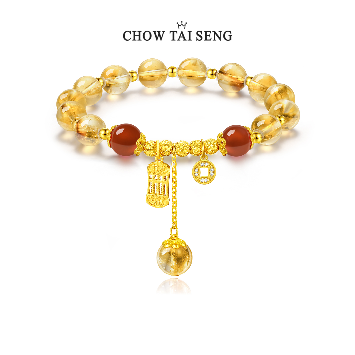 【新品】周大生黄水晶手串纯银S925红玛瑙国风手链生日礼物送女友