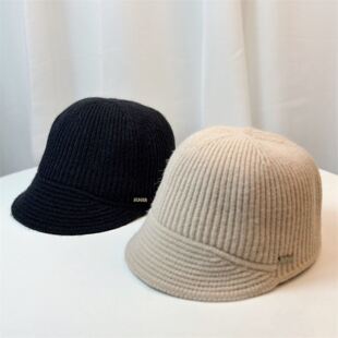 2026新款女士帽子鸭舌帽条纹潮马术帽小头围个性针织众百搭秋冬款