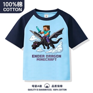 我的世界短袖t恤史蒂夫Minecraft纯棉中小童男孩潮流儿童半袖上衣