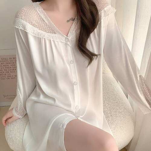 甜美可爱冰丝蕾丝性感春夏季长袖新款法式男友风长裙少女