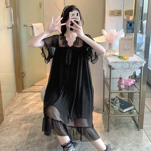 亲肤睡衣新品上新居家美衣外穿夏季款式纯色蕾丝蝴蝶结网纱宫廷公