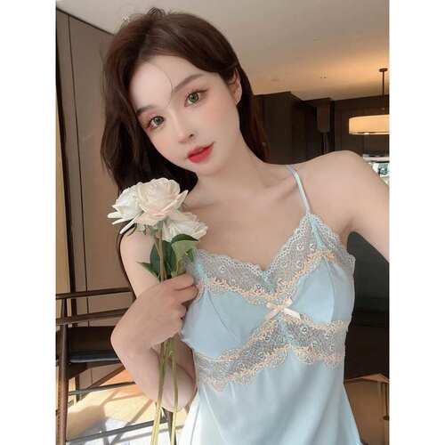 丝滑睡衣女冰丝夏季网红风2025年新款美背纯欲吊带睡裙可