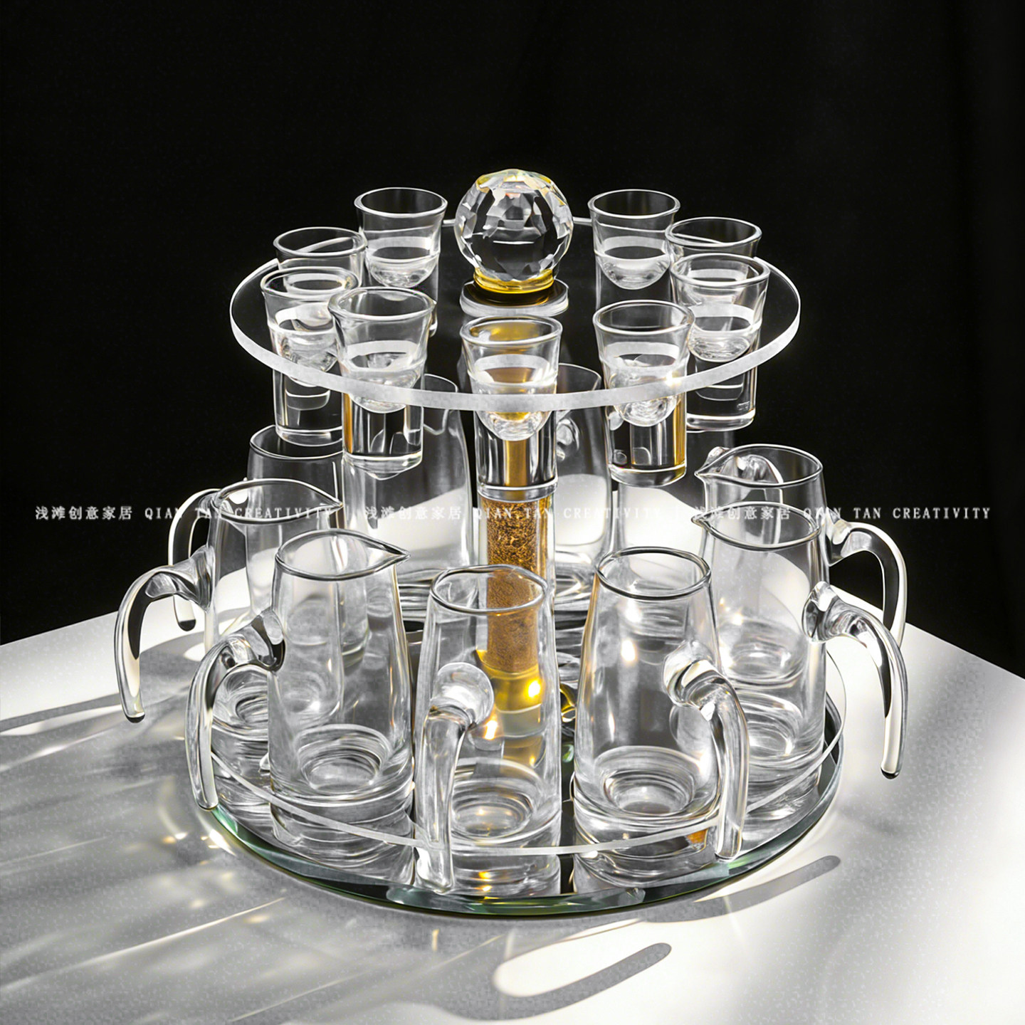 高档轻奢白酒杯分酒器套装家用一口杯小酒杯金箔高级感精致酒具