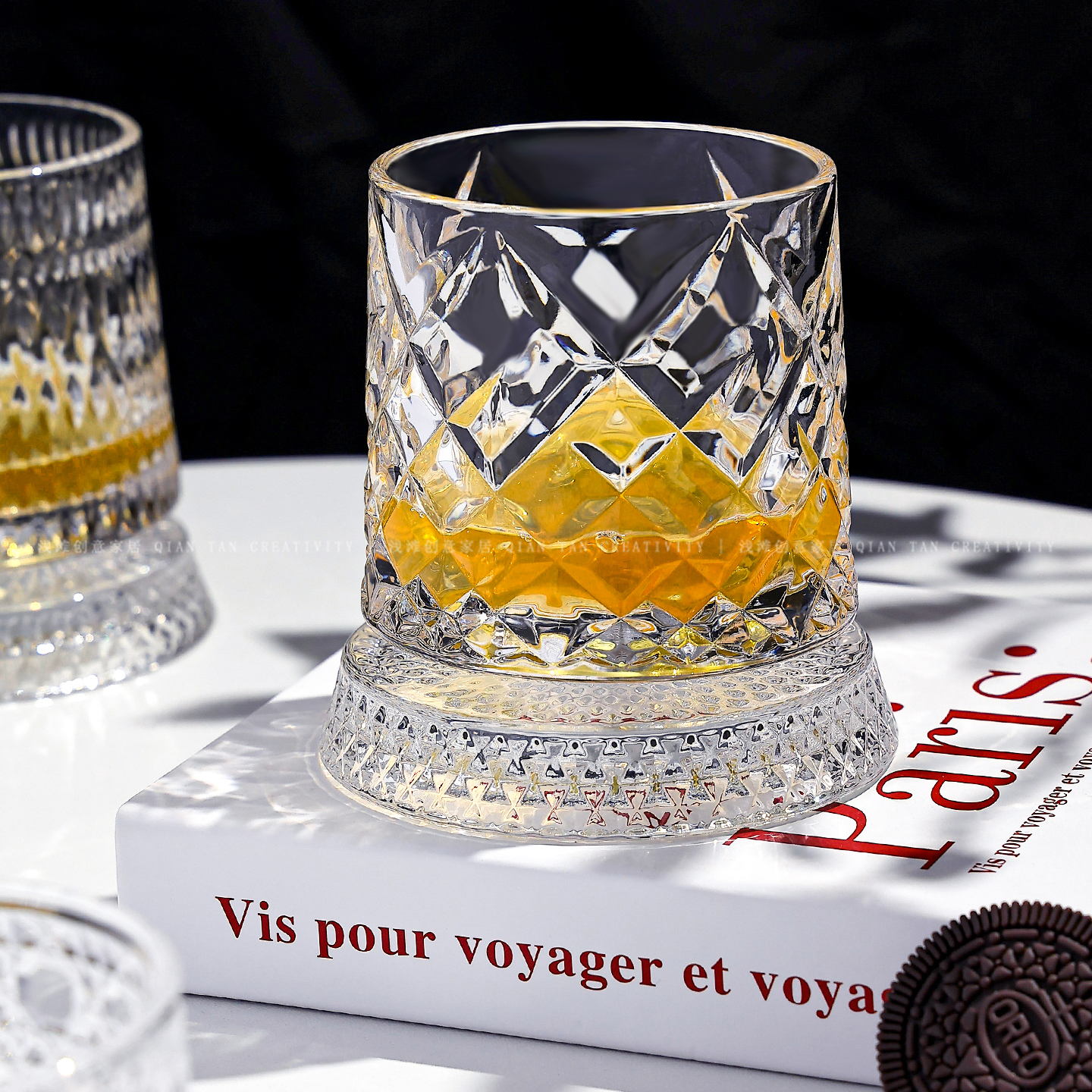 网红威士忌旋转酒杯转转杯带底座