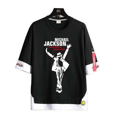 Michael Jackson迈克尔杰克逊短袖周边衣服男女纯棉飘带T恤夏