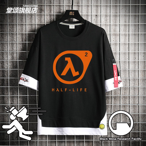 半条命2飘带T恤沙盒游戏周边纯棉短袖Half-Life2男女宽松体恤衣服