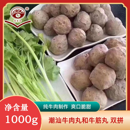 特产牛肉牛筋双拼烧烤火锅 潮汕正宗牛丸 各一斤 广东省顺丰包邮