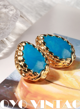 蓝滴S925银针欧美复古风法式轻奢女款 vintage中古小众大耳钉耳饰