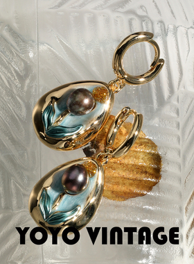 繁花中古vintage油画风珐琅彩女款淡水珍珠高级感欧美耳环耳坠