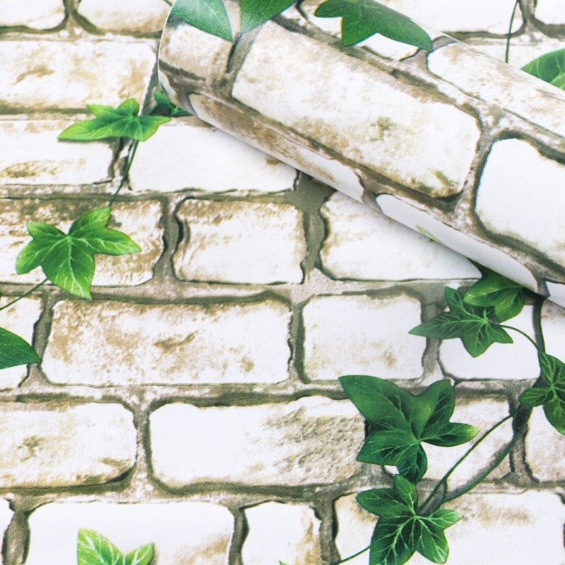 租房便宜墙纸3d立体墙贴自粘防水防潮宿舍绿叶砖纹背景墙壁纸带胶