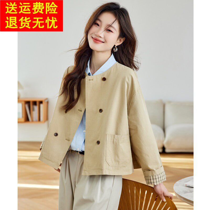 春秋外套女2026新款爆款圆领小个子短款夹克风衣初春减龄休闲上衣