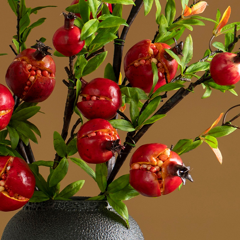 仿真石榴干花果树枝裂开石榴果笑口常开假花摆件客厅插花装饰摆设
