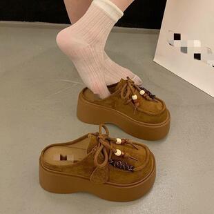 穿一包脚蹬博2肯单鞋 厚底增袋鼠外勃肯鞋 秋季 女高205新款 头半拖鞋