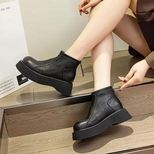 5百搭舒人适防滑秋懒女短靴皮靴 韩版 厚大头马丁靴女20底2冬季 新款