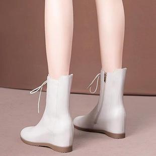 百坡内高瘦圆头显马丁靴妈搭妈皮靴 时尚 跟短靴增女秋冬款 2025新款