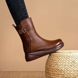 中0马靴女厚筒底22丁5冬季新款舒适软保底妈妈鞋爆款加绒暖雪地靴