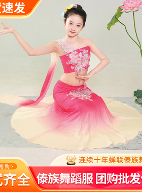 儿童傣族舞蹈服舞台练功服舞蹈比赛孔雀舞演出服傣族艺考鱼尾裙