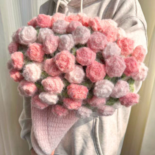 如意鸟轻岚渐变梦幻玫瑰花束毯DIY手工毛线钩织材料包送女友礼物