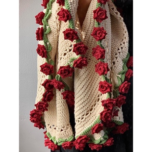 尖角玫瑰花束毯子自制钩织毛毯diy材料包手工编织渐变花毯送朋友