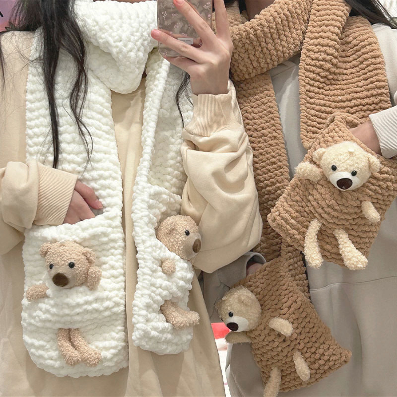 口袋熊小围巾手工diy毛线