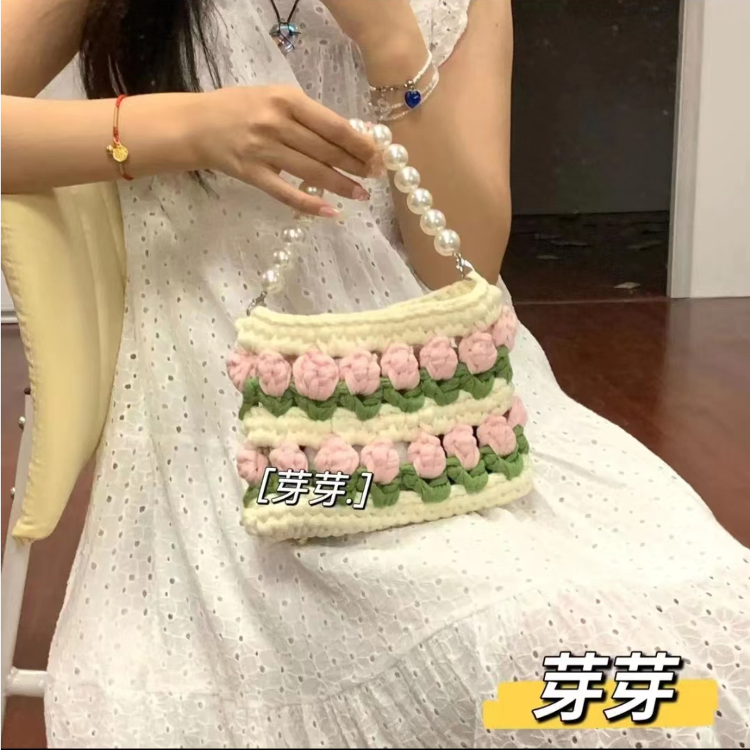 霓虹甜心纯手工珍珠链条钩针diy