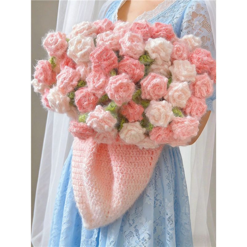 梦幻渐变尖角玫瑰花毯diy手工编织毛线花束毯子材料包送闺蜜礼物